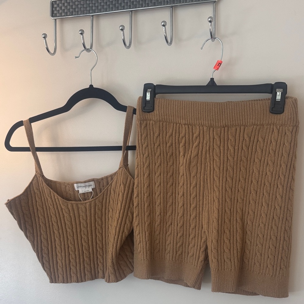 Lovers + Friends Cable Knit Tank & Skirt Set - Camel